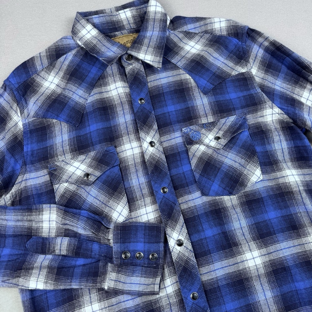 Wrangler Retro Pearl Snap Shirt Men M Plaid Blue Western Long Sleeve Cowboy